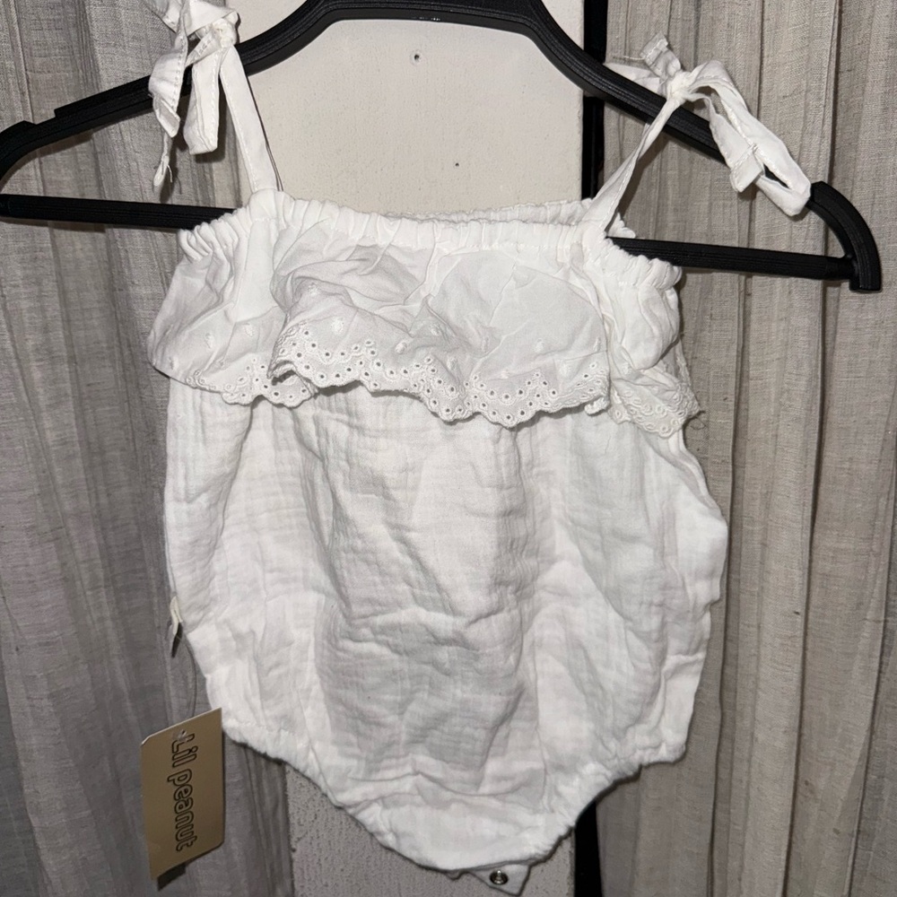 Little Peanut white Eyelet Strap Romper